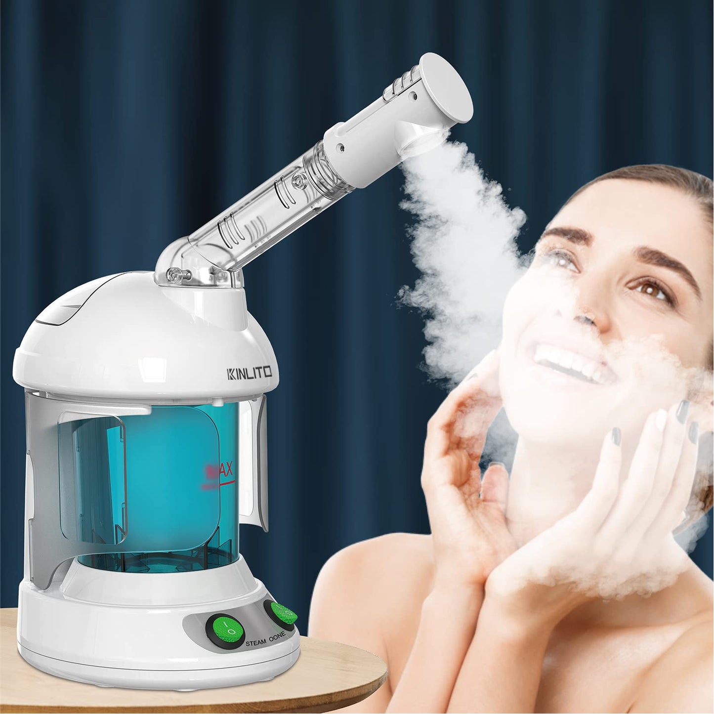 KINLITO Facial Steamer - Ozone Steamer with 360 Rotatable Arm - 40 Min Steam Time - Humidifier - Unclogs Pores - Blackheads - Po