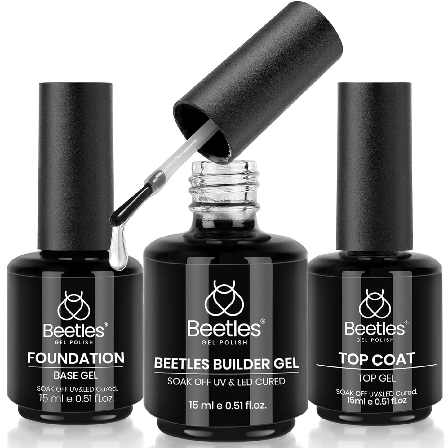 Beetles Gel Nail Polish Set – 3Pcs No Wipe Top Coat & Cuticle Oil | Glossy Shine