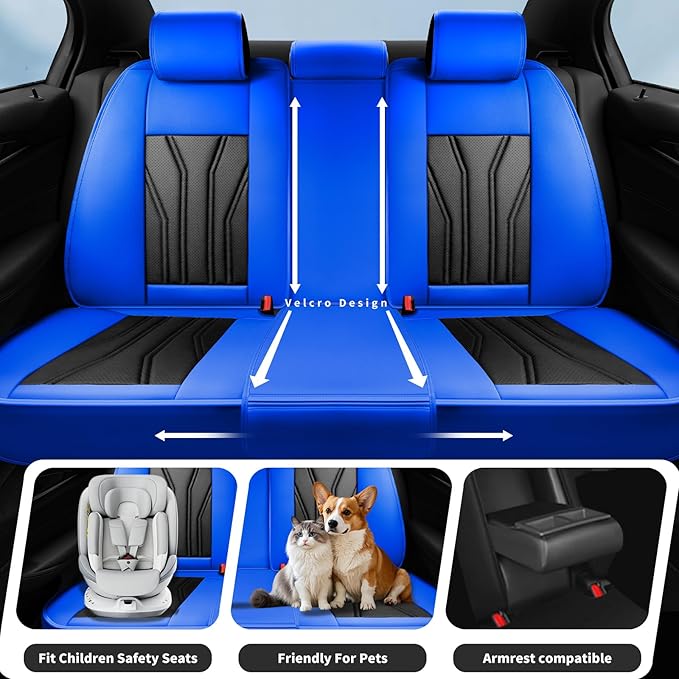 Fit Juke Car Seat Covers Compatible with Nissan Juke 2012-2015 2016 - Full Set Premium Leather， Waterproof Breathable， All-Weather Seat Cushion Protecto&Airbag Compatible （Blue & Black