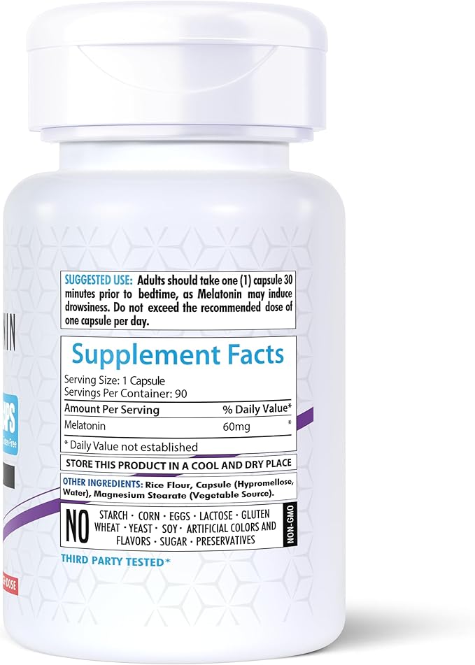 Melatonin 60mg | 90 Tablets | Vegetarian Formula | Non-GMO | Gluten-Free | Unflavored | Made in The US (2-Pack of 60)