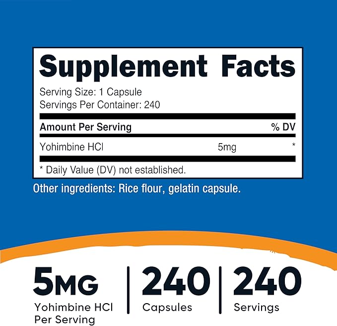 Nutricost Yohimbine HCl 5mg, 240 Capsules Extra Strength - Gluten Free, Non-GMO