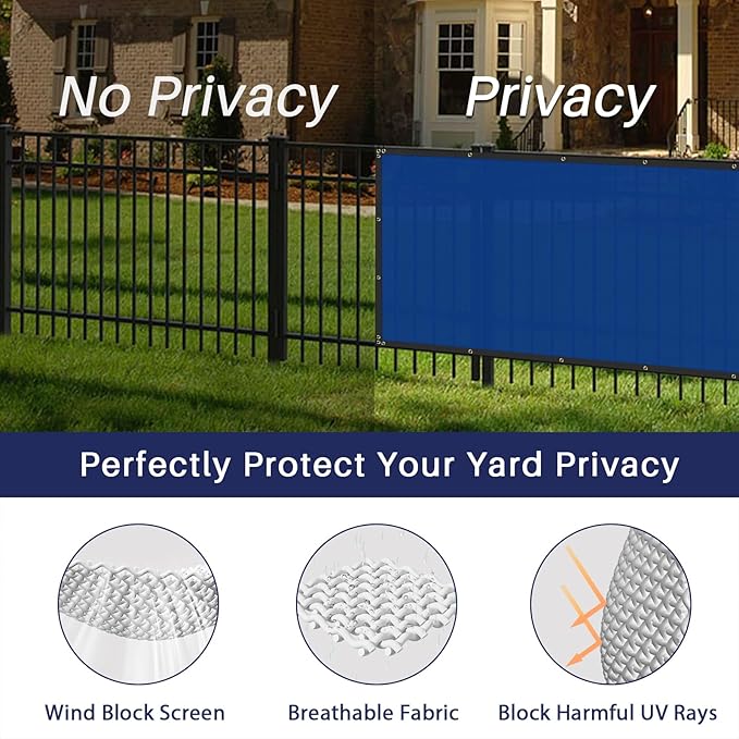 Windscreen4less Privacy Fence Screen Heavy Duty Windscreen Fencing Mesh Fabric Shade Net Cover with Brass Grommtes for Outdoor Wall Garden Yard Pool Deck, 8'x21' Blue