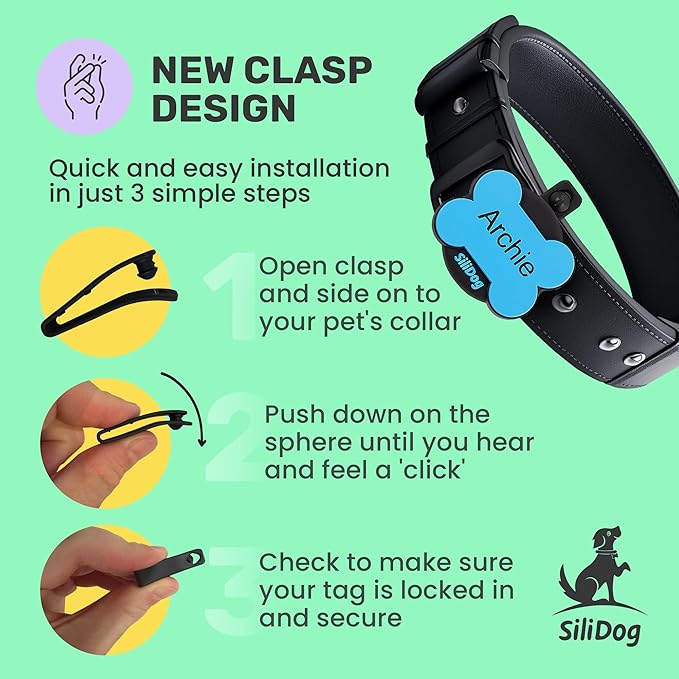SiliDog AirTag Holder Silent Dog ID Tag – Personalized Engraved Silicone Pet Tag – Durable, Glow-in-The-Dark – White Bone