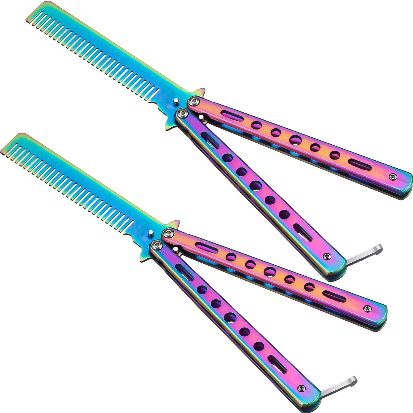 2 Pieces Combs Stainless Steel Folding Practice Combs Hair Styling Tools For Sport Outdoor Use (Colorful)