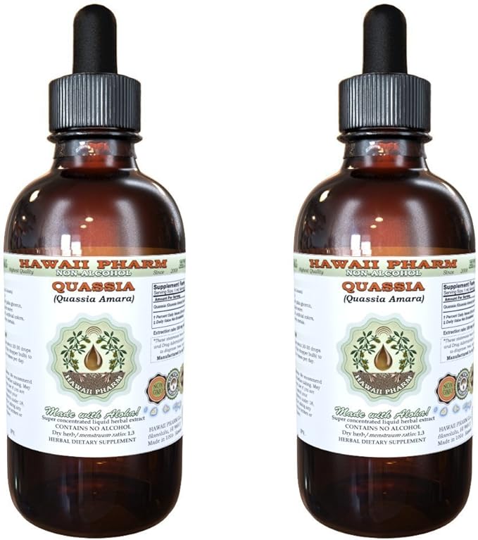 Quassia Alcohol-Free Liquid Extract, Quassia (Quassia Amara) Dried Bark Glycerite Natural Herbal Supplement, Hawaii Pharm, USA 2x4 fl.oz