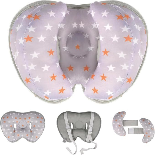 KAKIBLIN Baby Head Neck Support Pillow, 2 in 1 Banana Neck Support Pillow for Baby, Stroller Baby Travel Pillow for Newborn, Boy Girl, Adjustable Head Pillow for Kids Infants,Orange Pentagram