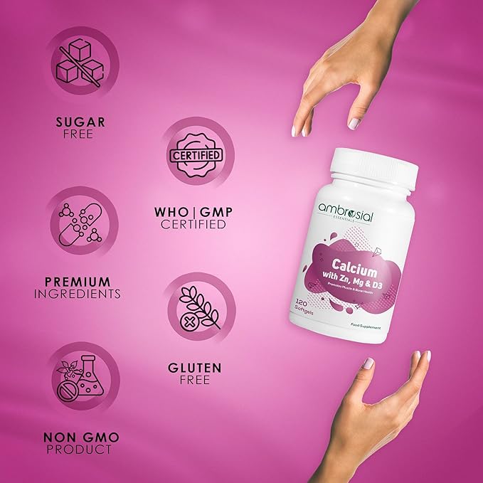 AMBROSIAL Calcium Magnesium Zinc with Vitamin D3 (Pack of 1-120 Softgels)