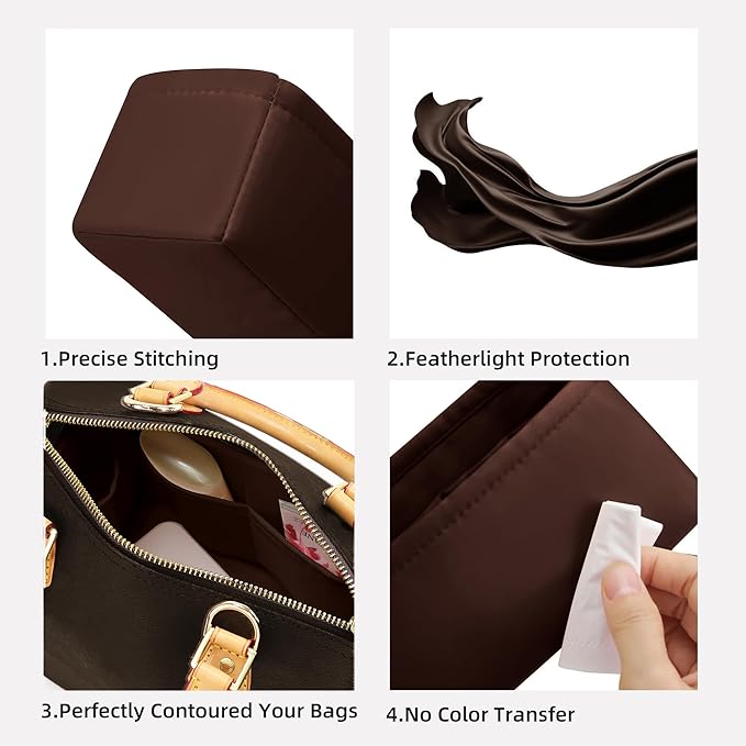 DGAZ Silk Purse Organizer Insert Fits LV Speedy 16/20/25/30/35/45 bags，Silky Smooth Bag Organizer，Luxury Handbag & Tote Shaper（Global Brown，SP16）