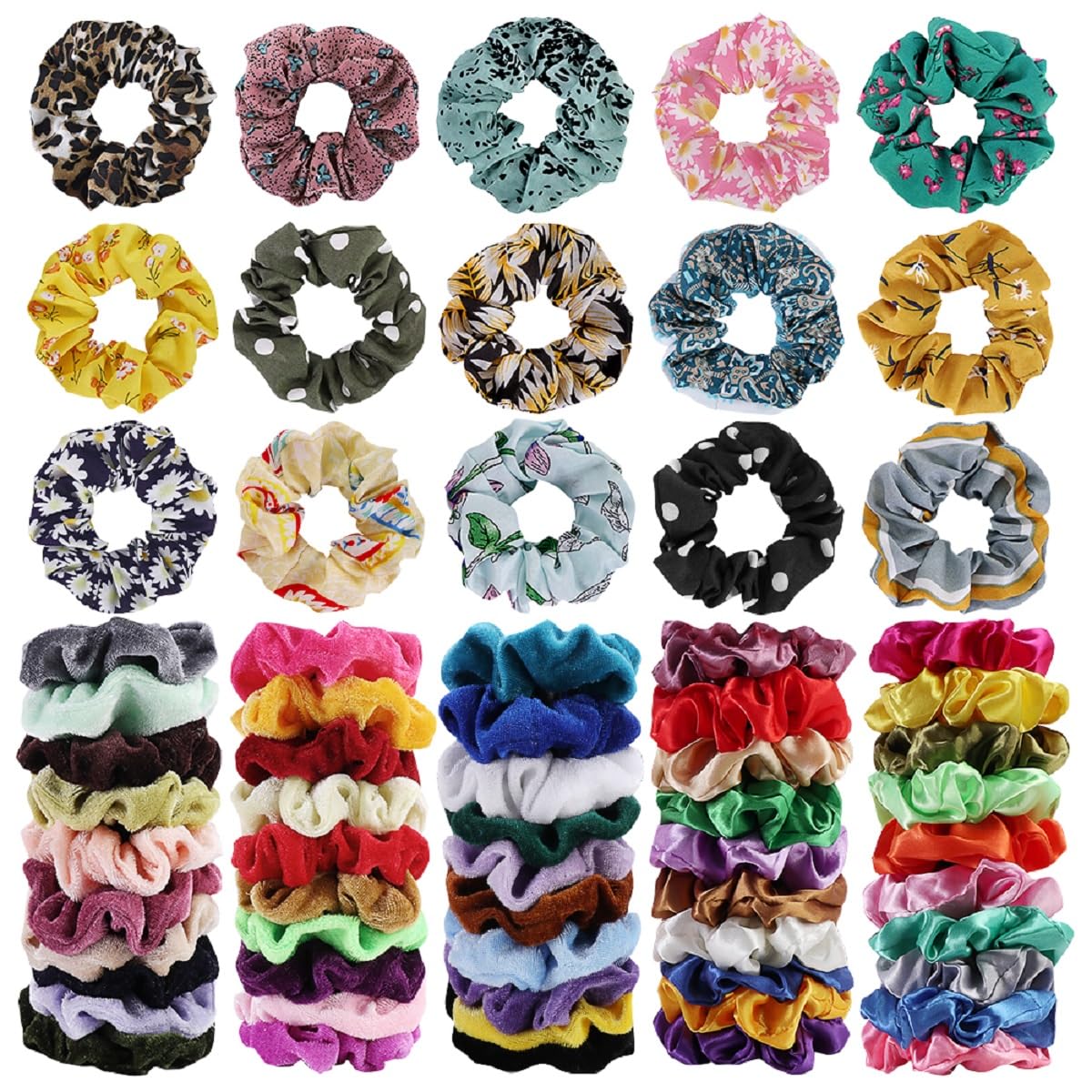Cehomi 65 Pcs Velvet Hair Scrunchies Hair Bands For Women Or Girls,Elastic Soft Ponytail Holder Hair Ties For Birthday, Party, T