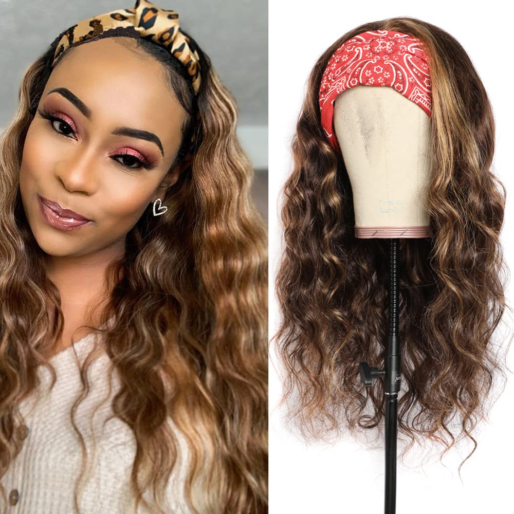 Ombre Headband Wig Human Hair #4/27 Highlight Body Wave Headband Wig 20 Inch Glueless None Lace Front Wig Brazilian Virgin Human