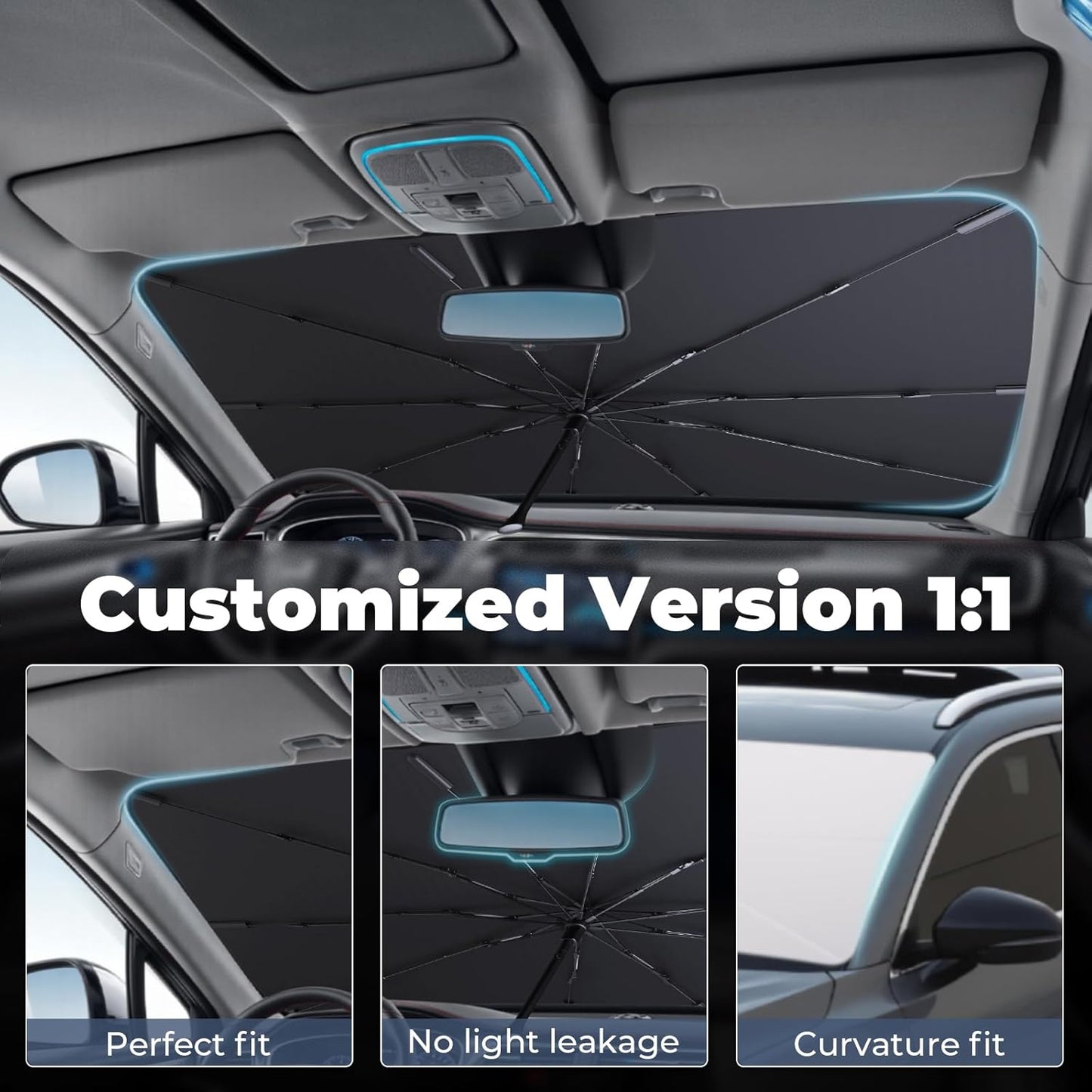 Windshield Sun Shade Umbrella: Custom Fit for 2016-2019 Audi Q7 Premium, Premium Plus, Prestige, TDI, TFSI, e-tron (Type 4M) - Foldable Front Window Sunshade, UV & Heat Protection, Keeps Car Cool
