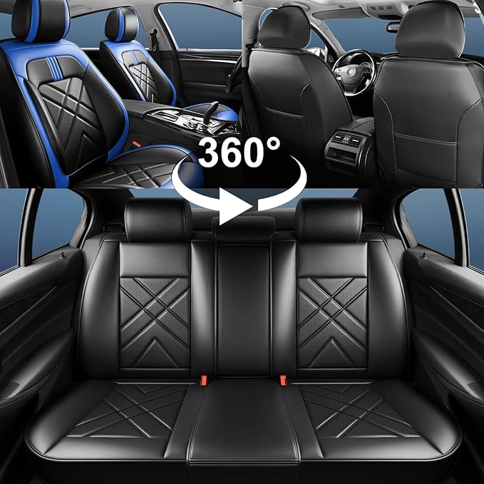 Car Seat Covers Compatible with Mazda 6 2007-2021, Full Coverage Premium Leather Waterproof Breathable Seat Covers, Automotive Seat Protectors, Airbag Compatible(Full Set Seats, Black-Blue)