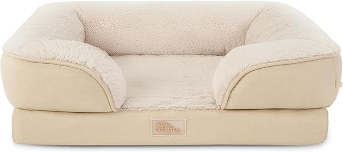 TOWN & COUNTRY EVERYDAY CuddleTown Comfy Solid Bolster Sofa Pet Bed, Supportive & Calming Egg Crate Foam, Non-Slip Bottom, Machine Washable Cover, Beige, Medium 28"x23"x8"