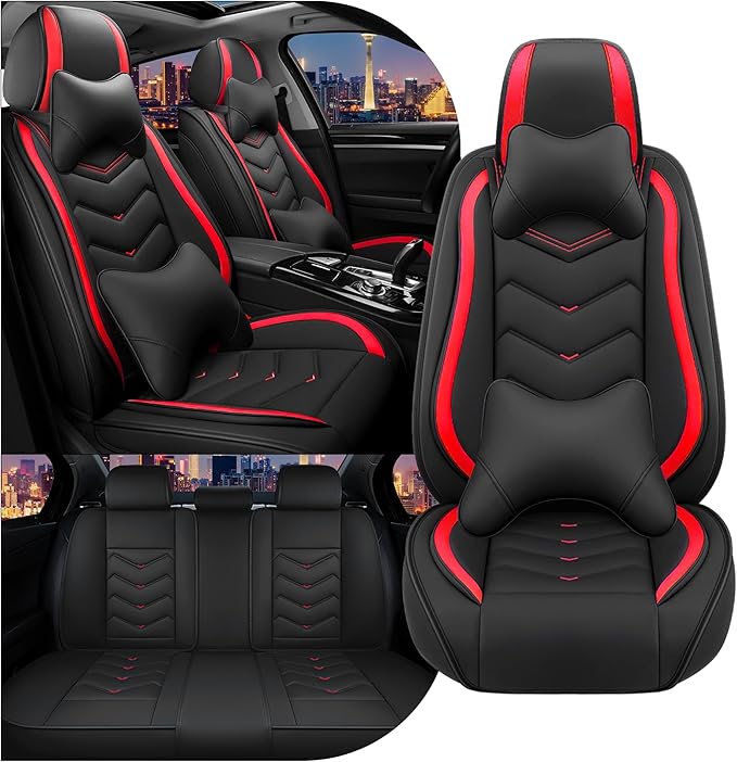 CTDS Car Seat Covers for Chevy Equinox 2005-2026, Stylish Sport Seat Cover, Premium Nappa Leather Car Seat Cover. Automobile Seat Covers Sets.(Luxury 5 Seats/Black Red)