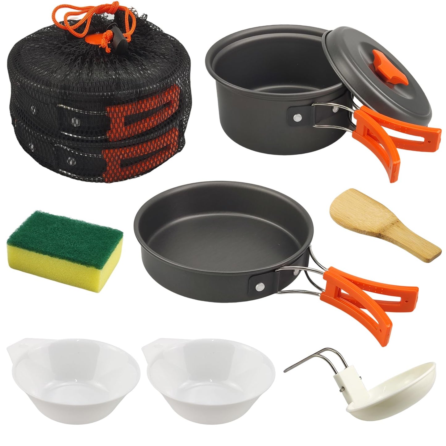 7Pcs Camping Pan Set - Backpack Cookware Pot and Pans Set, Survival Cooking Kit for Hiking, Picnic