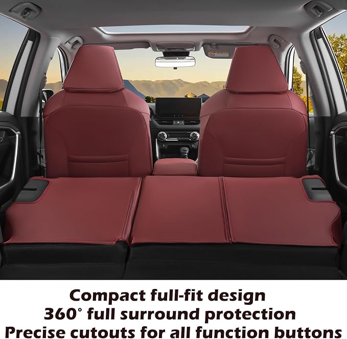 HKZ Fit RAV4 Car Seat Cover Set for 2019 2020 2021 2022 2023 2024 Toyota RAV4 Prime,XSE Hybrid & 2022-2024 SE Hybrid - Leather(Burgundy)