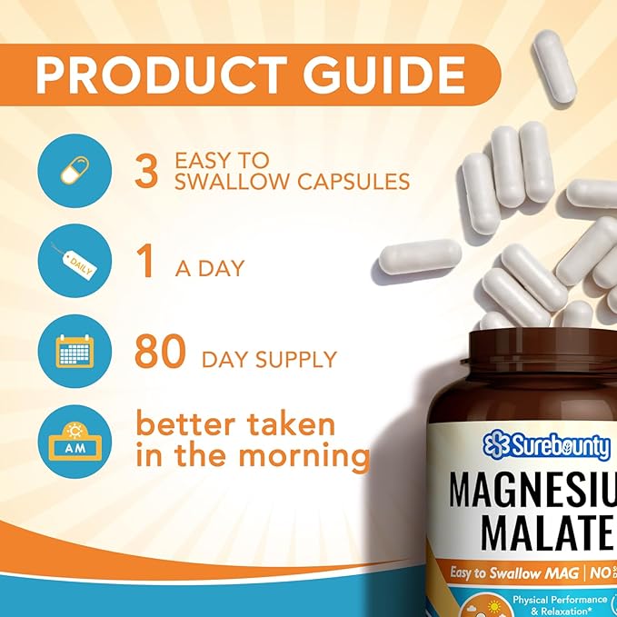 Magnesium Malate Capsules 410mg, Magnesium Supplement, Chelated, High Absorption, Energy Production & Muscle Support for Children, Teenagers, and Adults, 240 Vegan Caps