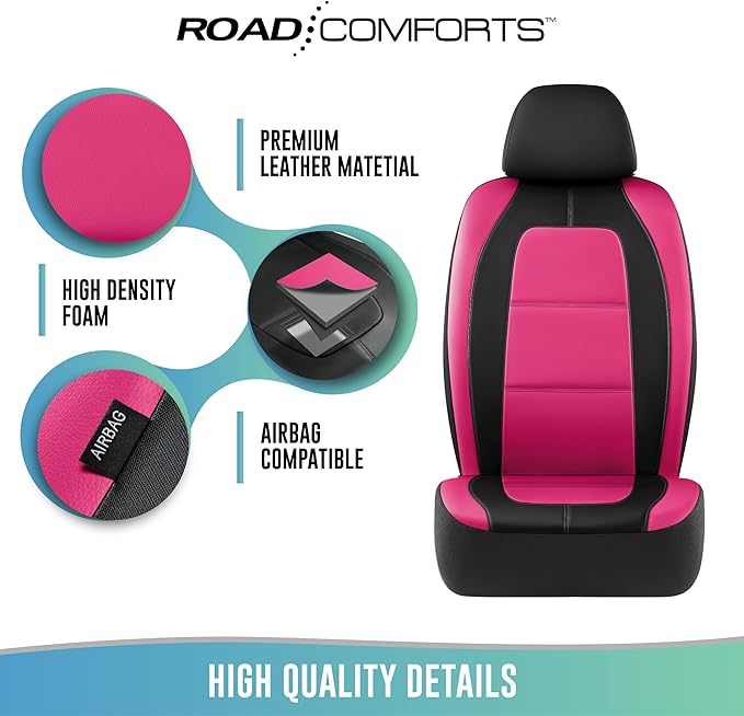 Road Comforts Car Seat Cover, Leather Car Seat Cover Full Set, Automotive Seat Covers, Airbag Compatible Universal Fit for Most Cars (Hot Pink)