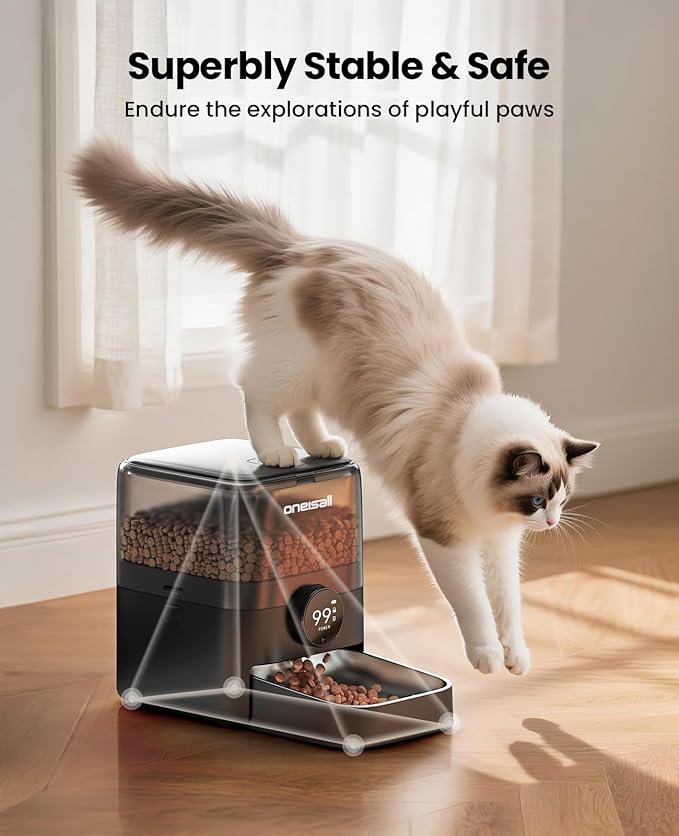 oneisall Cordless WiFi Automatic Cat Feeder, Tasty S2 Pro Rechargeable 100-Day Battery Operated Pet Feeder, 12 Cups/3L Timed Cat Food Dispenser for Large Kibble, Smart App Control (Black)