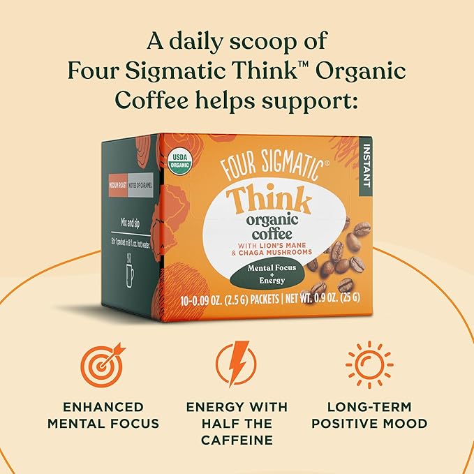 Four Sigmatic Mushroom Mix Coffee Lion's Mane | Think | Pack of 3 (30 Packets Total)