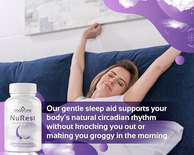 CogniTune Natural Sleep Aid for Adults - Herbal Sleep Aid Supplement - Non-Drowsy Formula with Melatonin, Valerian Root, Lemon Balm, Chamomile, GABA & More