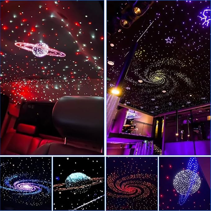 AKEPO MIni Size 3.2W 6-Hole RGB Multi-Color Fiber Optic Lights, APP Control 13.1ft 240pcs*0.75mm/0.03in Optical Fiber Several Color Chasing Sound Activated Timer Star Ceiling Sky Light