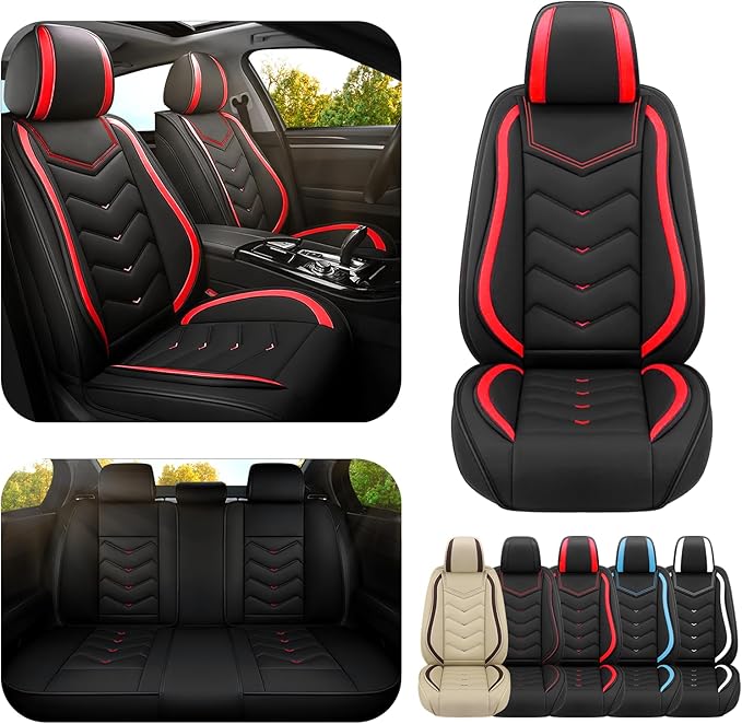 Car Seat Covers for Cadillac CTS 2003-2019, Premium Nappa Leather Car Seat Cover, Stylish Sport Seat Covers， Automobile Seat Cover Sets.(Standard 5 Seats/Black Red)