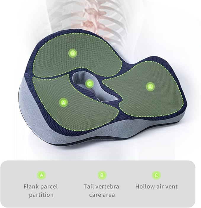 Car Seat Cushion for Long Driving, Ergonomic Memory Foam Seat Cushion, Car Seat Cushion for Back Pain and Lumbar Support Non Slip and Easy Clean for Driving Gaming Chair and Travel B Black