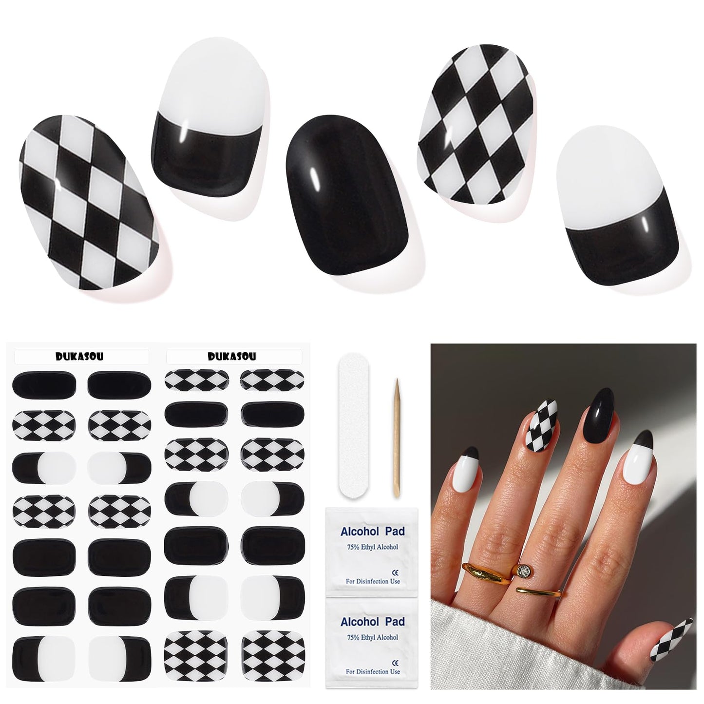 Dukasou Semi Cured Gel Nail Strips, 28 Pcs Gel Nail Strips Work With Any Uv Lamp, Long Lasting Gel Nail Stickers Full Nail Wraps