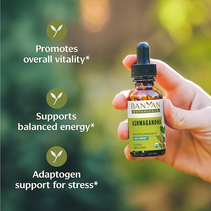 Banyan Botanicals Organic Ashwagandha Liquid Extract – Fast-Acting Herbal Ashwagandha Drops ­­– for Balanced Energy and Calm* – 1 fl oz – Non GMO Sustainably Sourced Vegan