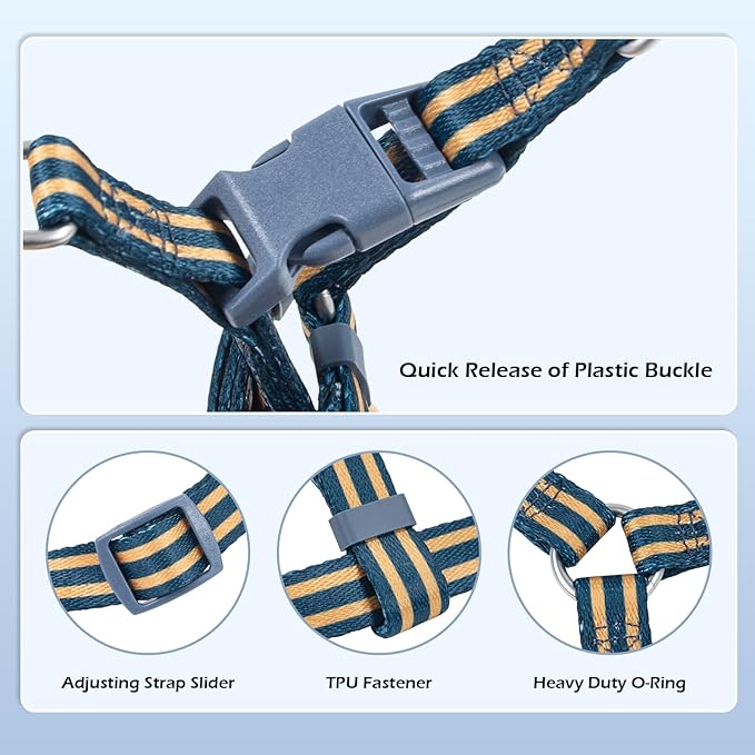 Stripe Step in Dog Harness for Small Dogs, Freedom Nylon Dog Halter Vests, Lightweight and Escape Proof Puppy Harness, Quick Fits for Small Medium and Large Dogs, Blue S