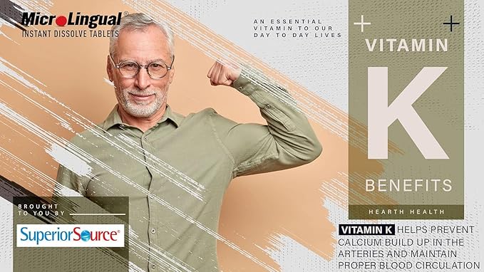 Superior Source Vitamin K2 MK-7 (Menaquinone-7) 300 mcg - Bone Strength & Health Support Supplement - Aids Healthy Heart Function - Bariatric-Friendly - 60 Sublingual Dissolving Tablets