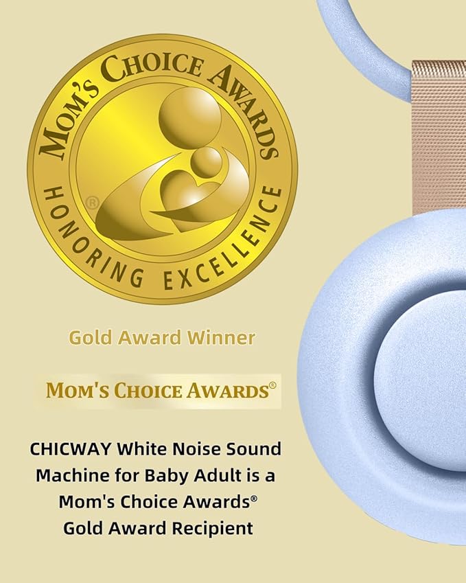 2025 Mom's Choice Awards, Portable Sound Machine for Baby Adult, Smart Cry Detection, 18 Soothing Sound, Bluetooth Rechargeable White Noise Machine for Home Office Travel, Nursery Light, Blue