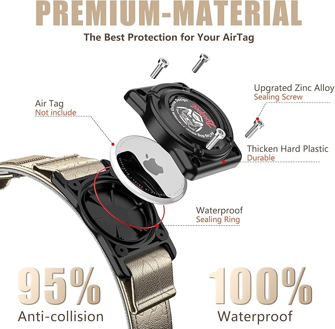 Airtag Dog Collar - Leather Dog Collar with Airtag Holder| IP68 Waterproof AirTag Holder with Metal Buckle, Comfortable GPS Dog Collars Tracker for Medium Large Dogs (Champagne Gold, XL)