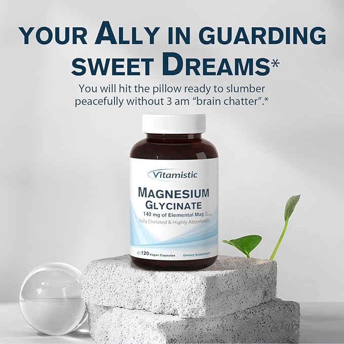 Magnesium Glycinate, Chelated, Highly Bioavailable, Fully Reacted & Non-Buffered, Gentle on The Stomach, 140 mg Elemental Magnesium, for Sleep, Bone, Muscle, Non GMO, 120 Vegan Caps