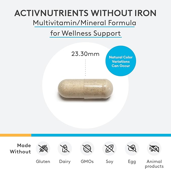 XYMOGEN ActivNutrients Without Iron - Multivitamin Multimineral for Wellness, Immune, Energy and Mood Support - Chelated Minerals + Active B Vitamins with Folate (240 Capsules)