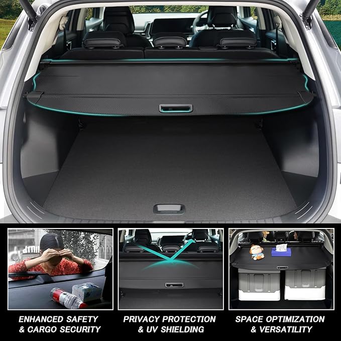 Cargo Cover for Toyota Highlander 2022 2023 2024 2025 2026 Accessories Retractable Trunk Cover Security Shielding Shade Cargo Luggage Cover Trunk Privacy Protection (Carbon Fiber Texture)