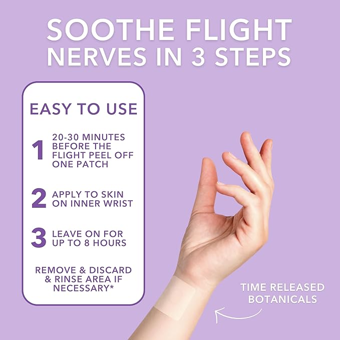 Laki Naturals Fly Calm Patch (2-Pack, 8 per Pack) | Plant-Based Ingredients for Air Travel Stress | Calm Your Fear of Flying