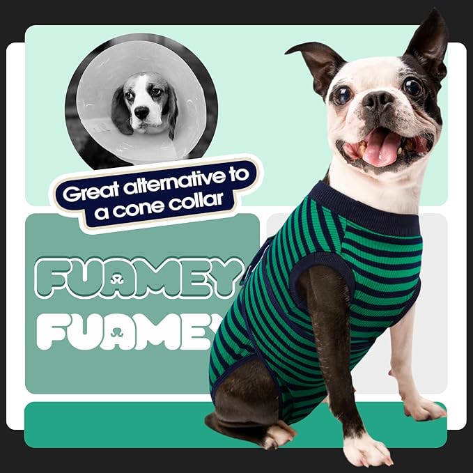 FUAMEY Recovery Suit for Dogs After Surgery,Soft Breathable Dog Bodysuit E-Collar & Cone Alternative Surgical Suit,Male Female Dog Neuter Spay Suits Anti Licking Wounds Onesie Green Black Stripes XXL