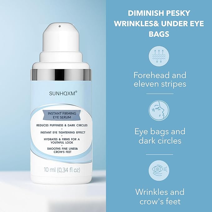 Rapid Reduction Serum For Eye - Instantly Visibly Reduces Under Eye Bags and Wrinkles, Fine Lines, Crow's Feet, and Dark Circles,Anti Aging Wrinkle Remover for Face with Pump, 10ml/0.34 Oz