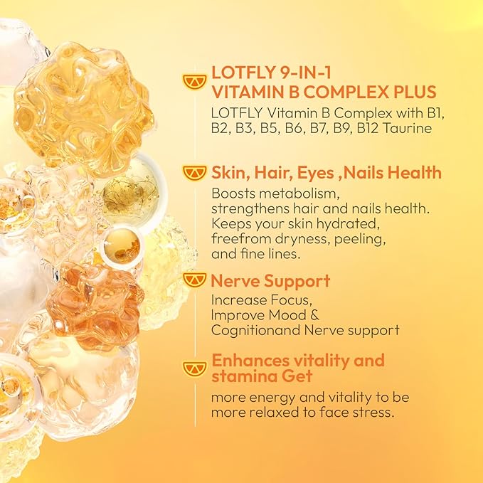 Vitamin B Complex with B1, B2, B3, B5, B6, B7, B9, B12 Taurine– Immune Support, Energy Metabolism and Nervous System – Super B-Complex with Blood Orange Powder – 120 Tablets for Men & Women