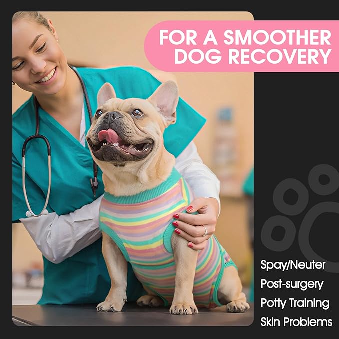 FUAMEY Recovery Suit for Dogs After Surgery,Soft Breathable Dog Bodysuit E-Collar & Cone Alternative Surgical Suit,Male Female Dog Neuter Spay Suits Anti Licking Wounds Onesie Mint Green Stripes S