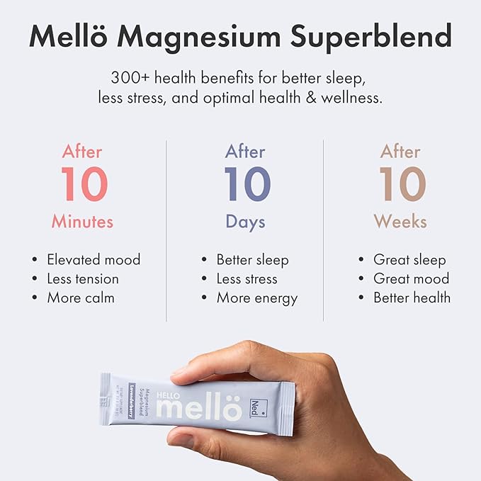 Mellö Magnesium Supplement Superblend Powder - Magnesium Glycinate with L-Theanine, GABA, and Trace Minerals - Supports Sleep, Relaxation, and Balanced Energy - Lavenderberry Flavor, 10-Pack, Singles