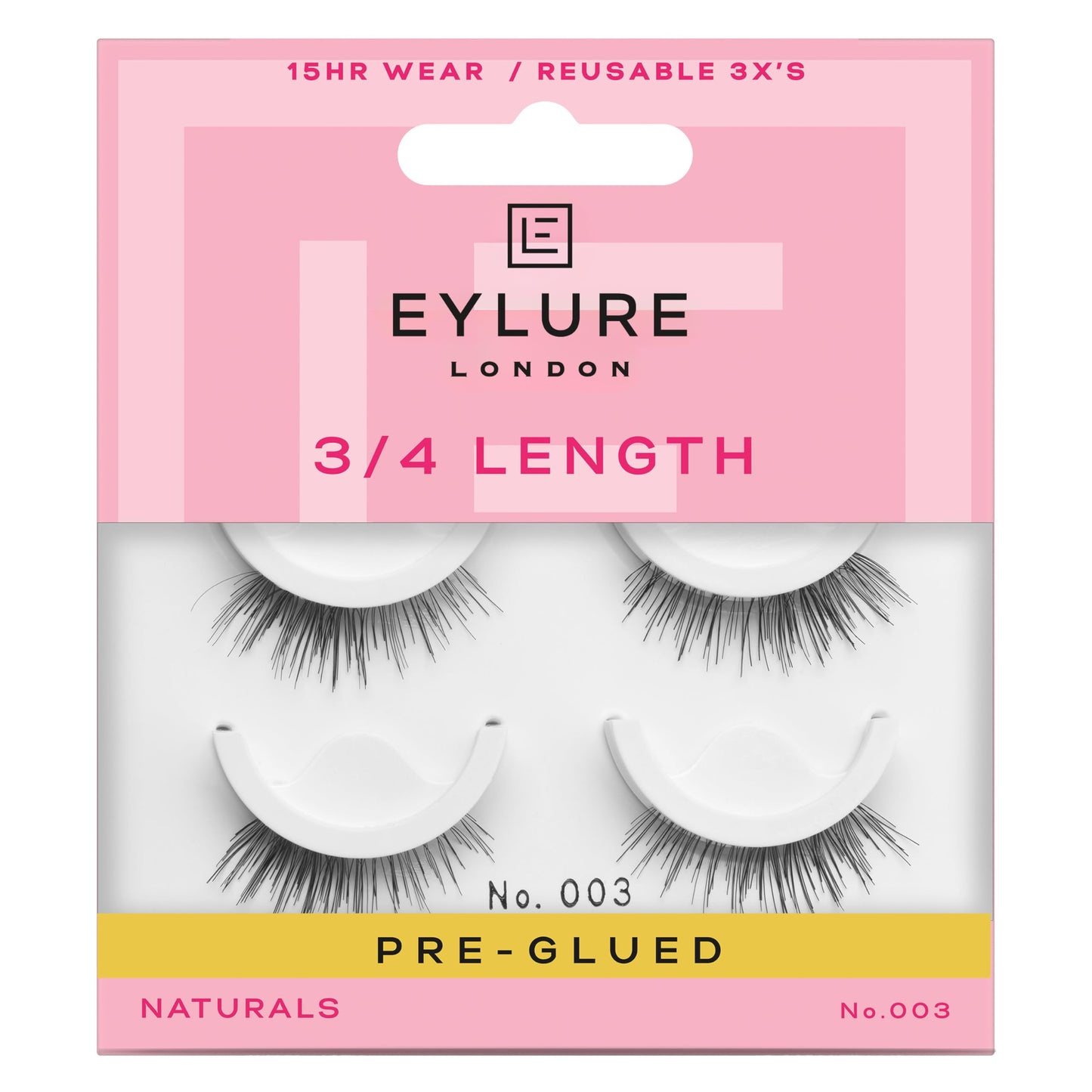 Eylure Press On Pre-Glued False Eyelashes, Light & Wispy Accent Lash No. 003, Twin Pack - Naturals 003 for Effortless Glam