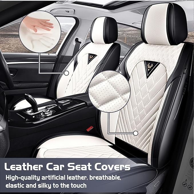 Truck Seat Covers for Ram 3500 2009-2026, Waterproof Premium Leather Full Coverage Car Seat Cover, Muscle Sport Style Auto Interior Seat Cover Sets (Front Set/Black White)