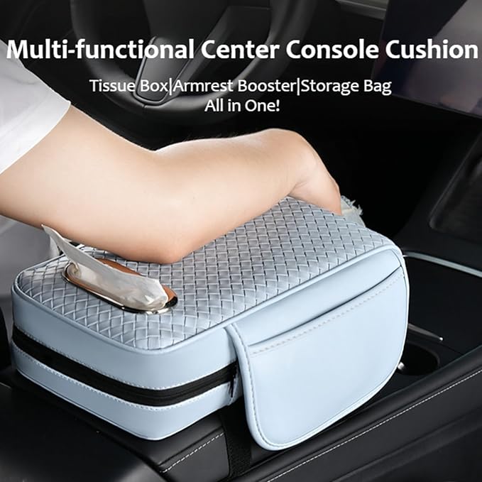 Car Armrest Cushion Cover Car Center Console Memory Foam Booster Pad with Storage Pocket and Tissue Hole for Sedan Vehicle (Green, 12.99 * 7.09 * 2.95'' / 33 * 18 * 7.5 cm)