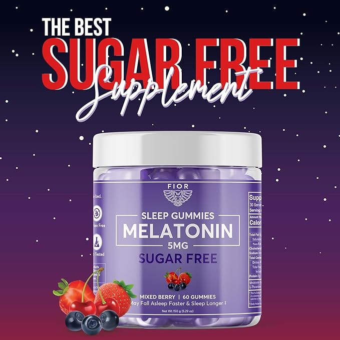 FIOR Sugar Free 60-Count Sleep Aid & Calm Gummies, Melatonin Gummies Sleep Aids for Adults & Kids. Gummy Vitamins for Sleep. Adults & Kids Melatonin & L-Theanine Gummies Natural Herbal Sleep Aid.