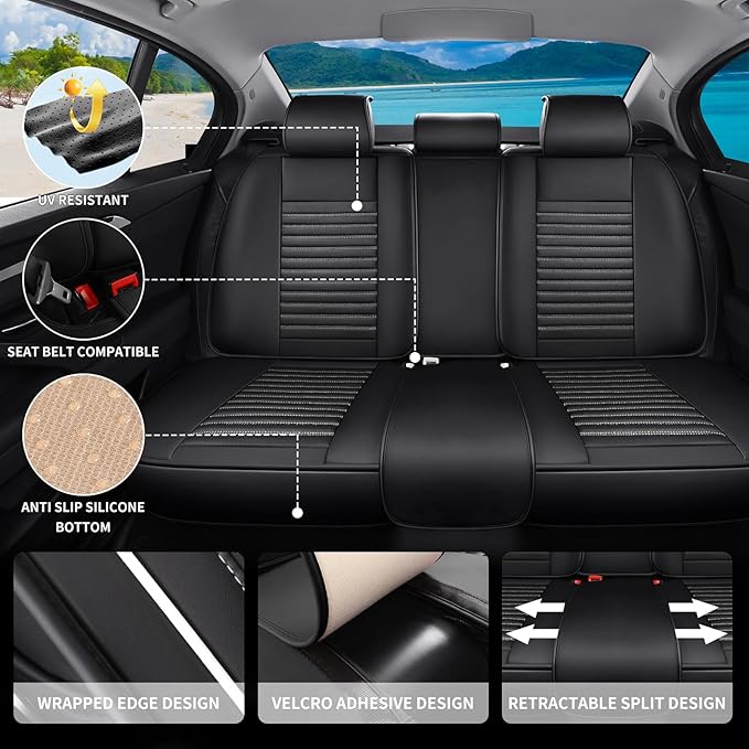 Car Seat Covers Full Set Fit for Toyota Corolla 2000-2026, Premium Faux Leather Car Seat Protector, Breathable, Anti-Slip, Comfortable & Durable (Black&White,Full Set)