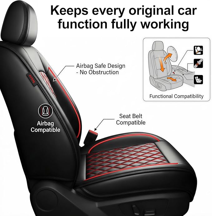 Fit for Venue Seat Covers Compatible with Hyundai Venue 2020-2026 - Waterproof Breathable Leather Automotive Seat Cushions Protector,Only 2 Front seat Covers(Redline)