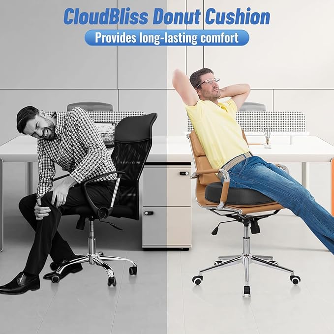 CloudBliss Donut Pillow Seat Cushion for Tailbone Pain Relief and Hemorrhoids, Memory Foam Seat Chair Cushion for Postpartum Pregnancy, Seat Cushions for Men and Women for Home & Office, (Grey-XL)
